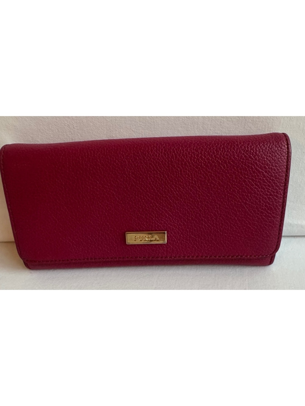 Furla Fuchsia / Wine Genuine Leather Long Wallet Gold Logo Snap Closure Dust Bag